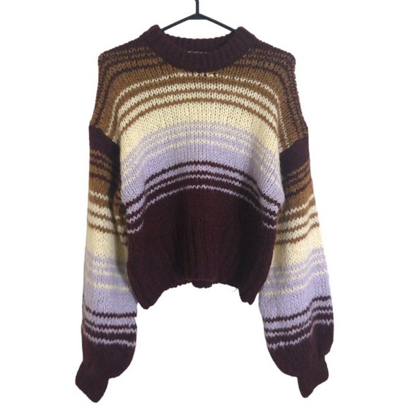 Zara Striped Multi-Color Cropped Crew Neck Sweater - Picture 4 of 9